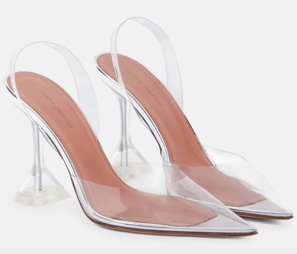 Amina Muaddi Holli Glass PVC Slingback Pumps Clear EU 37